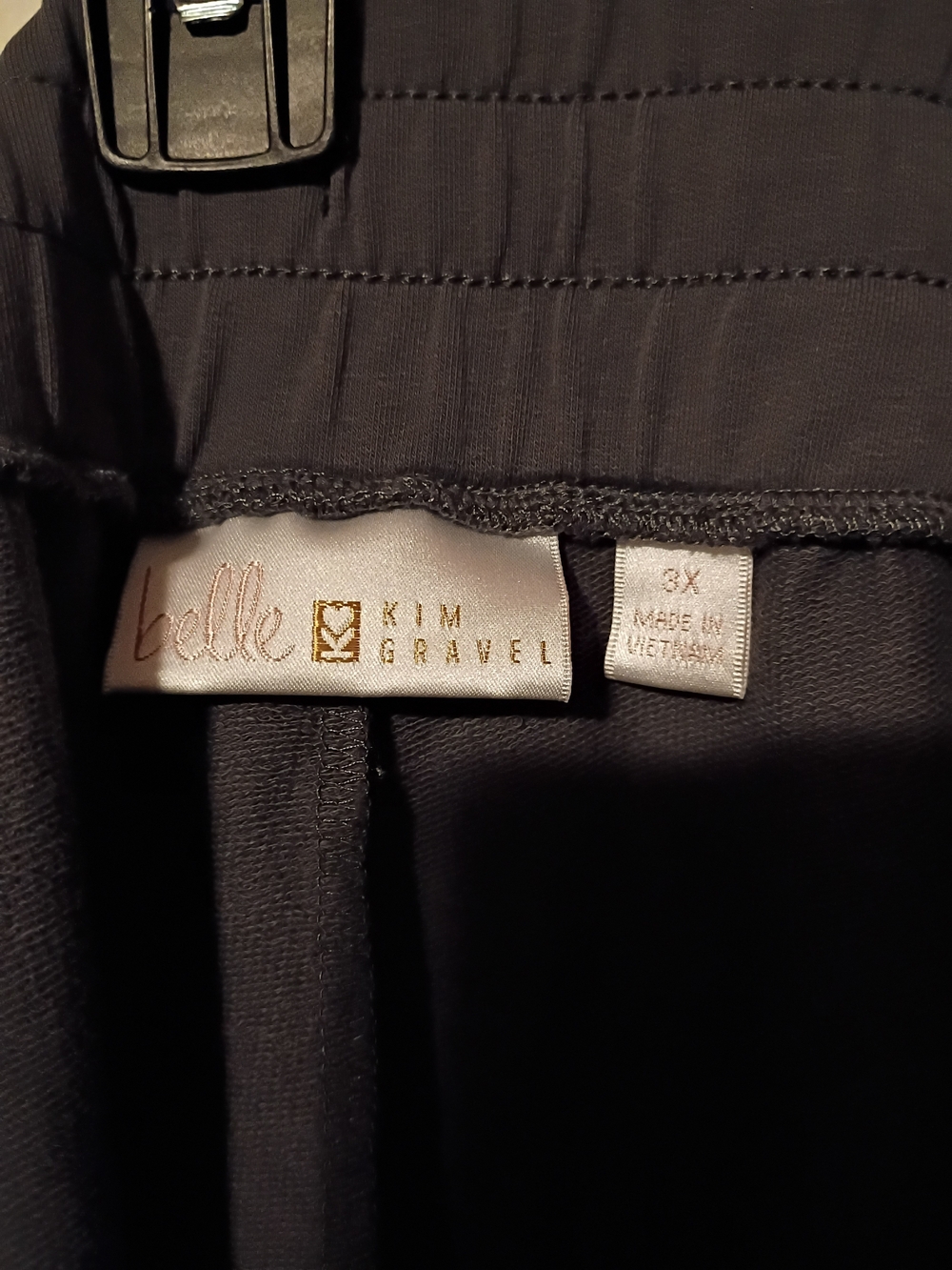 Belle by Kim Gravel Black Elastic-Waist Track Pants Label View